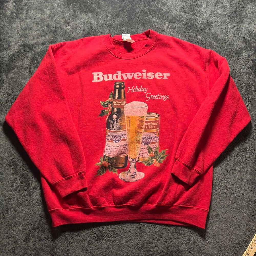 Budweiser Holiday Greetings Fleece Sweatshirt Junk Food Clothing Vintage